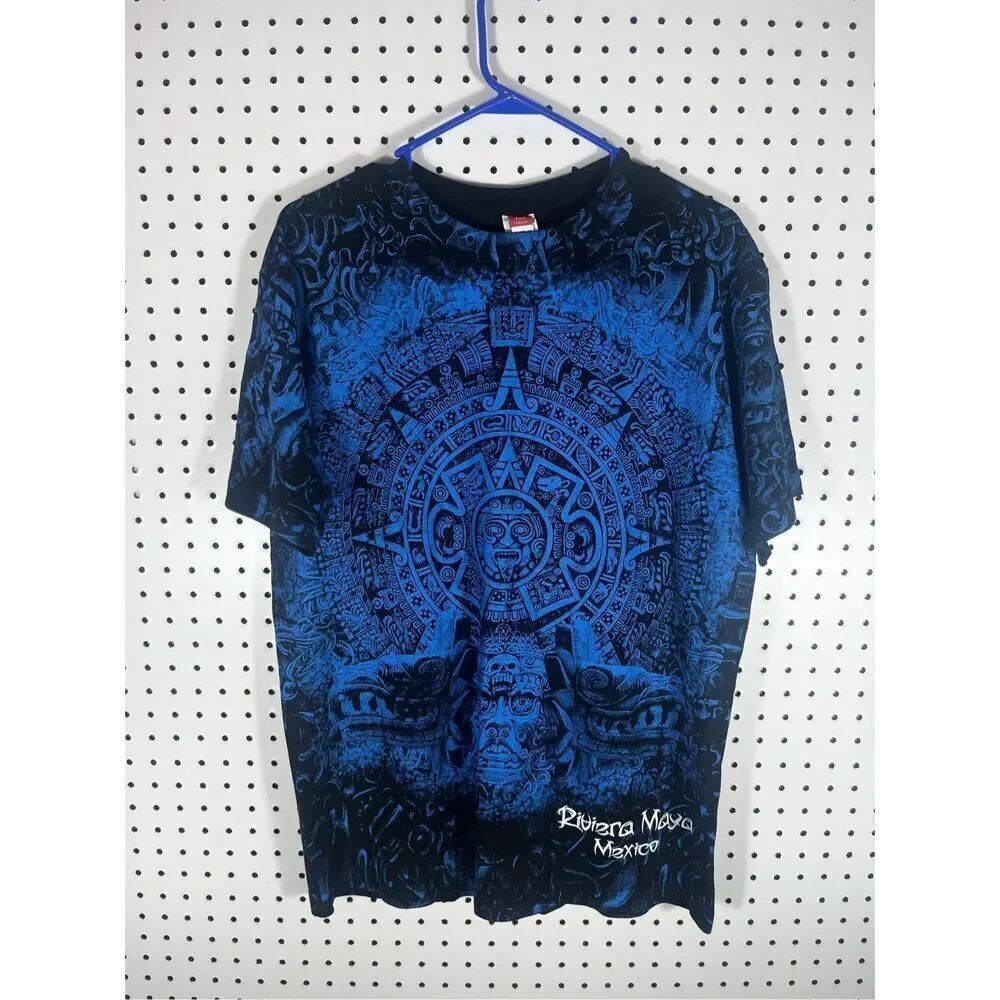 Rivera Maya Mexico Y2K Aztec print shirt size L
